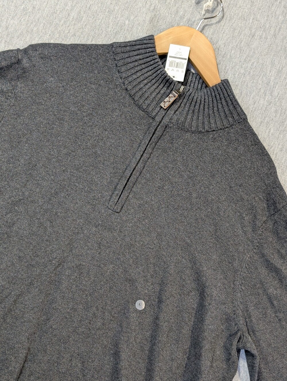 Eddie Bauer Cotton Cashmere Sweater Men's Large Grey Black NWT